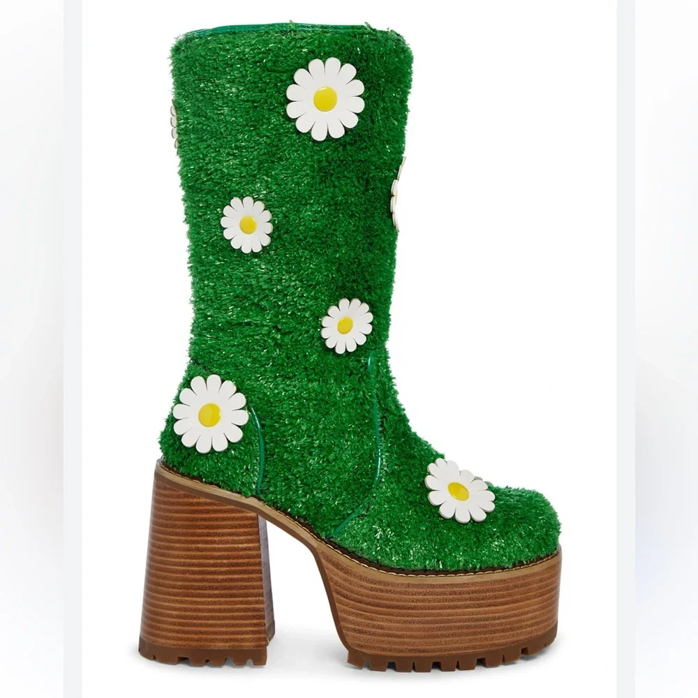 IT’S ALWAYS GREENER PLATFORM HEELED BOOTS  DELIA*S BY DOLLS KILL WOMENS 7 RARE!!